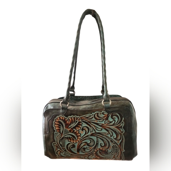Patricia Nash Green and Brown Purse Bag with Ornate Design Western Country - Picture 1 of 6